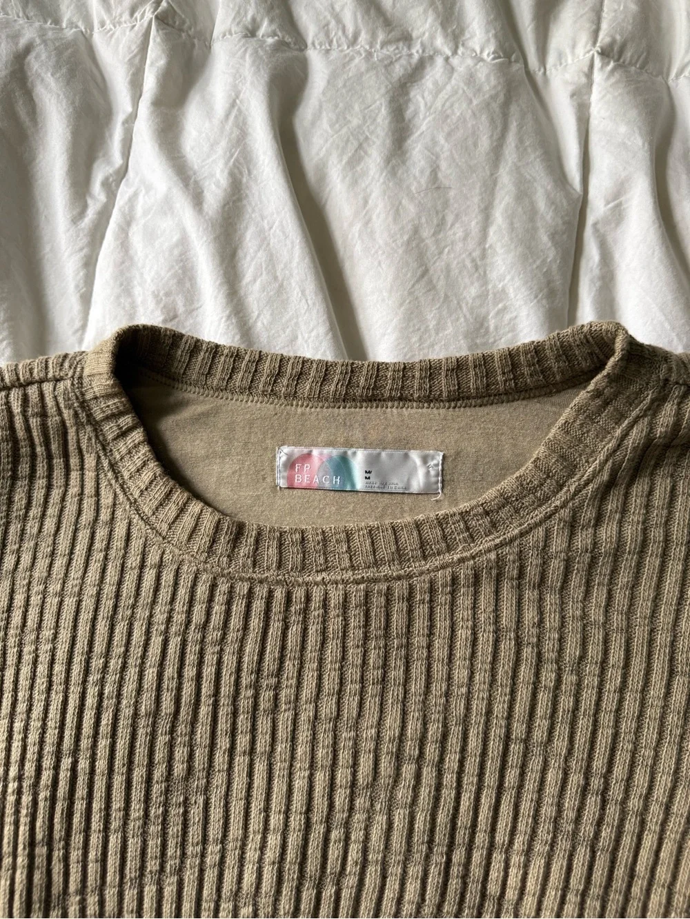 Free people beach Ribbed bubble hem crop top in Olive/ecru